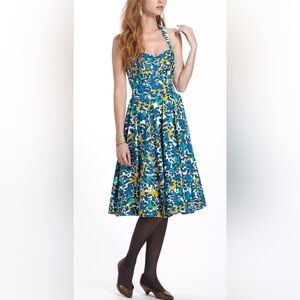 Vibrant Halter Dress with Blue and Yellow Pattern